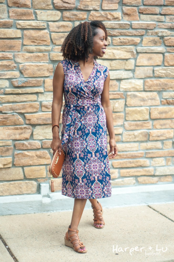 FB - Sleeveless Diana Wrap Dress - So Sew English Tami Navy Blush-1380