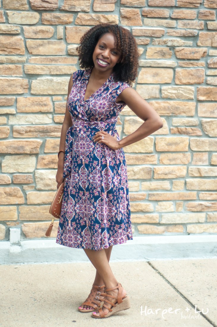 FB - Sleeveless Diana Wrap Dress - So Sew English Tami Navy Blush-1382